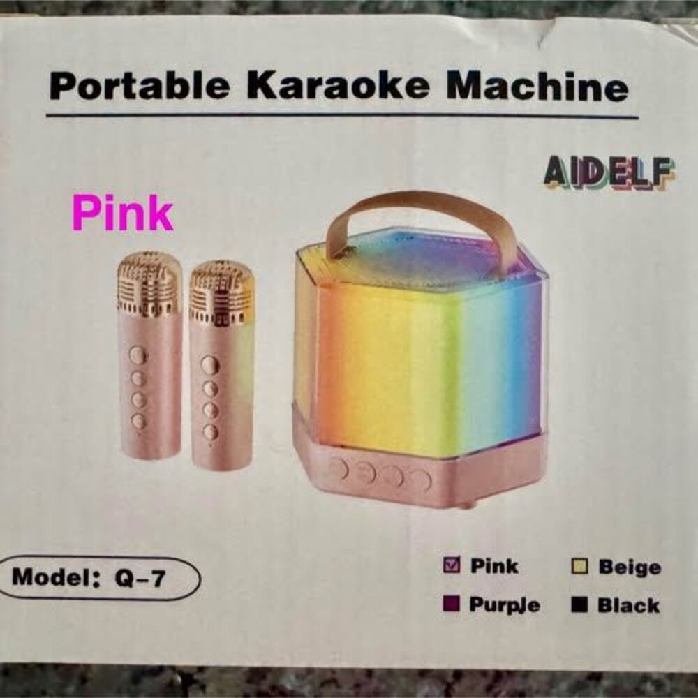 Mini Karaoke Machine - Portable Bluetooth Speaker w/2 Wireless Mics- Pink